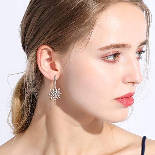 Miniatura 4 de EleQueen Pendientes de gota nupciales de plata de ley 925 con circonita cúbica para invierno, plata esterlina, circonita cúbica, Circonia cúbica