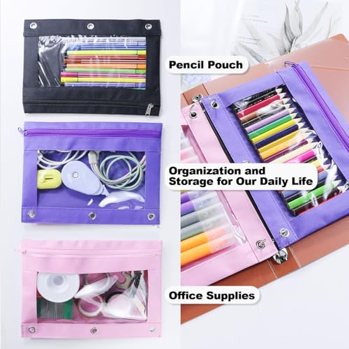 Image of 60 Pack Pencil Pouch for 3 Ring Binder, Pencil Case with Smooth Zipper Bulk, Clear Window Pencil Bag for School, Office, Jewelry, and Cosmetic, Black