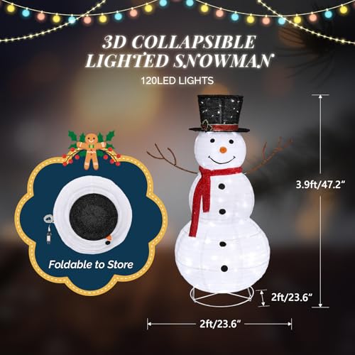 VINGLI Snowman Outdoor Christmas Decorations with 90 LED Lights, Lighted Snowman with Top Hat Holiday Ornaments Yard Decor for Home, Lawn and Front Yard-4 FT - Image 3