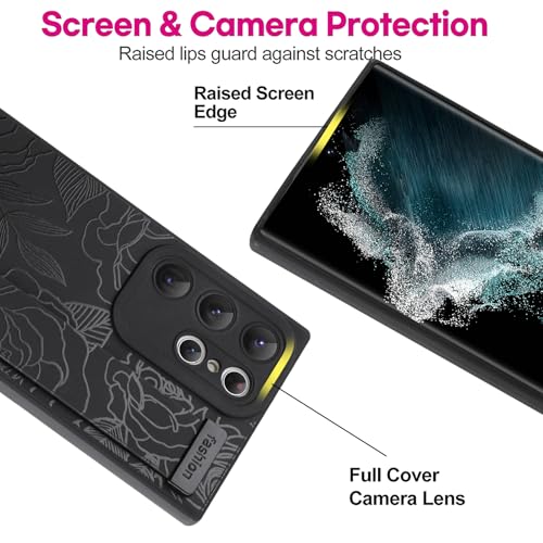 OOK Compatible with Samsung Galaxy S22 Ultra Flower Case with Wrist Strap, Black Flowers Floral Silicone Shockproof Protection Slim TPU Cover with Camera Protection for Women Girls by OOK - Used condition - Image 4
