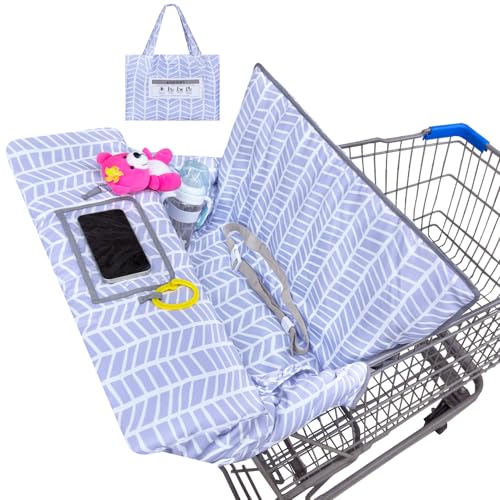Image of Basumee Shopping Cart Cover for Baby High Chair Covers for Restaurant Seat Grocery Cart Cover for Babies Girl Boy Cart Covers with Storage Pouch Baby Shopping Cart Cover, Light Blue