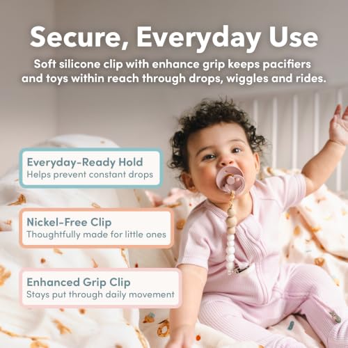 Image of Loulou Lollipop OneC Silicone Pacifier Clip - BPA Free Baby Binky Holder, One Piece Design, Dishwasher Safe - Grey
