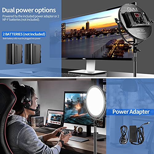 Image of GVM Desk Mount LED Video Light, 10'' Round Key Light with Built-in Diffuser and LCD Display, Bi-Color Professional Light for Game /Studio /Streaming /YouTube Video Shooting, APP Control CRI 97+