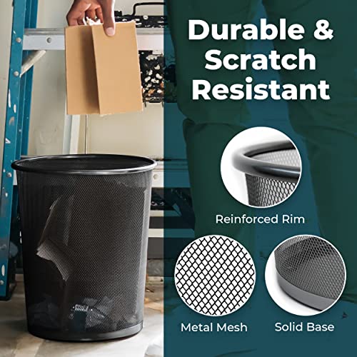 Greenco Mesh Round Wastebasket, 6 Gallon, 2Pk (Black) - Lightweight & Sturdy Office Trash Cans For Near Desk - Garbage Can For Bedroom, Kitchen, Dorm - Garbage Bin - Trash Can Office & Home Supplies #TOP4