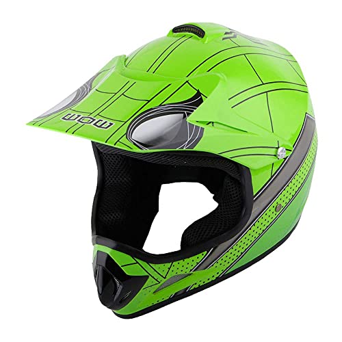 Wow Youth Kids Motocross Bmx Mx Atv Dirt Bike Helmet Spider Green #TOP11