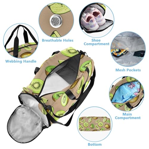 Kiwi Fruit Gray Kids Travel Duffel Bag for Boys Girls Overnight Weekend Tote Bag with Shoes Compartment for Beach Swim Trip4