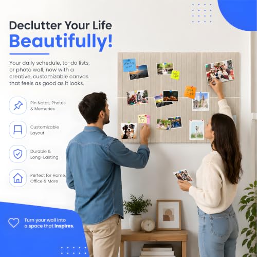 Image of Amzon Basics 6-Piece Felt Bulletin Board, 30 x 30 cm Self-Adhesive Wall Panels with 50 Push Pins, Felt Notice Board for Notes, Photos, Reminders and Schedules - Beige