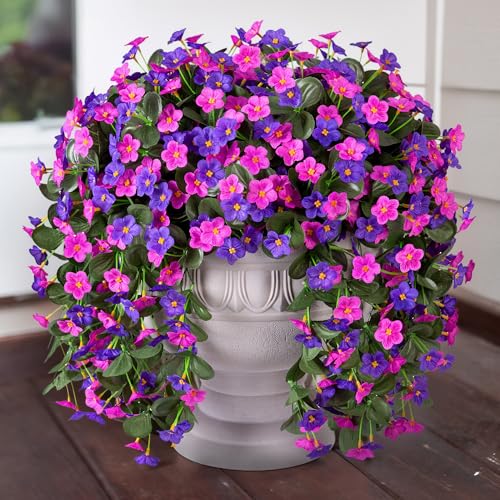 Artificial Fake Hanging Flowers Plants for Outdoor Spring Summer Decoration, 2PCS Faux Silk Daisy Flower Look Real UV Resistant Orchid Vine for Home Outside Garden Wall Indoor(Dark Purple and Fuchsia)