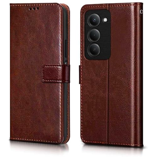 Image of WOW IMAGINE Shock Proof Flip Cover Back Case Cover for Mi Redmi 15 5G (Flexible | Leather Finish | Card Pockets Wallet & Stand | Chestnut Brown)