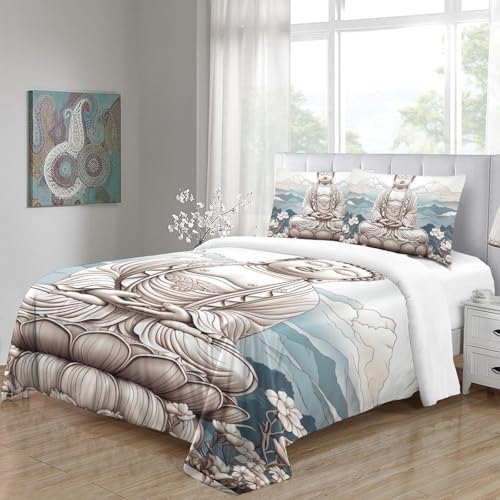 Housse de couette Bouddha 3D King parure de lit 3 pièces en microfibre