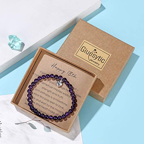 Gifts for 18 Year Old Amethyst Bead Bracelet with Sterling Silver Heart Charm 18 Birthday Gifts with Card and Gift Box3