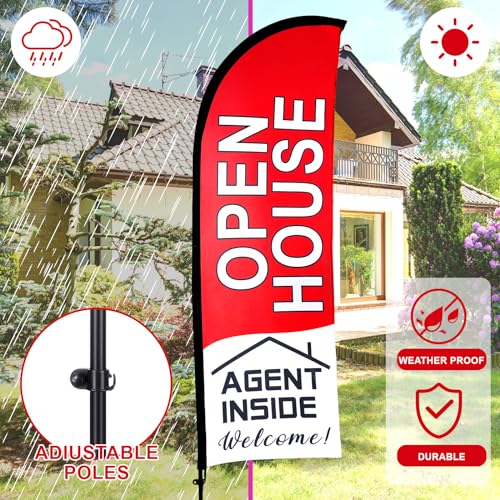 Buryeah 4 Pack Open House Flags Signs for Real Estate Agents 7x5.4 Ft Feather Flag Sign with Flagpole Ground Stake Portable Bag Real Estate Flags Opening Signs Banner Set for Business (Red) - Image 7