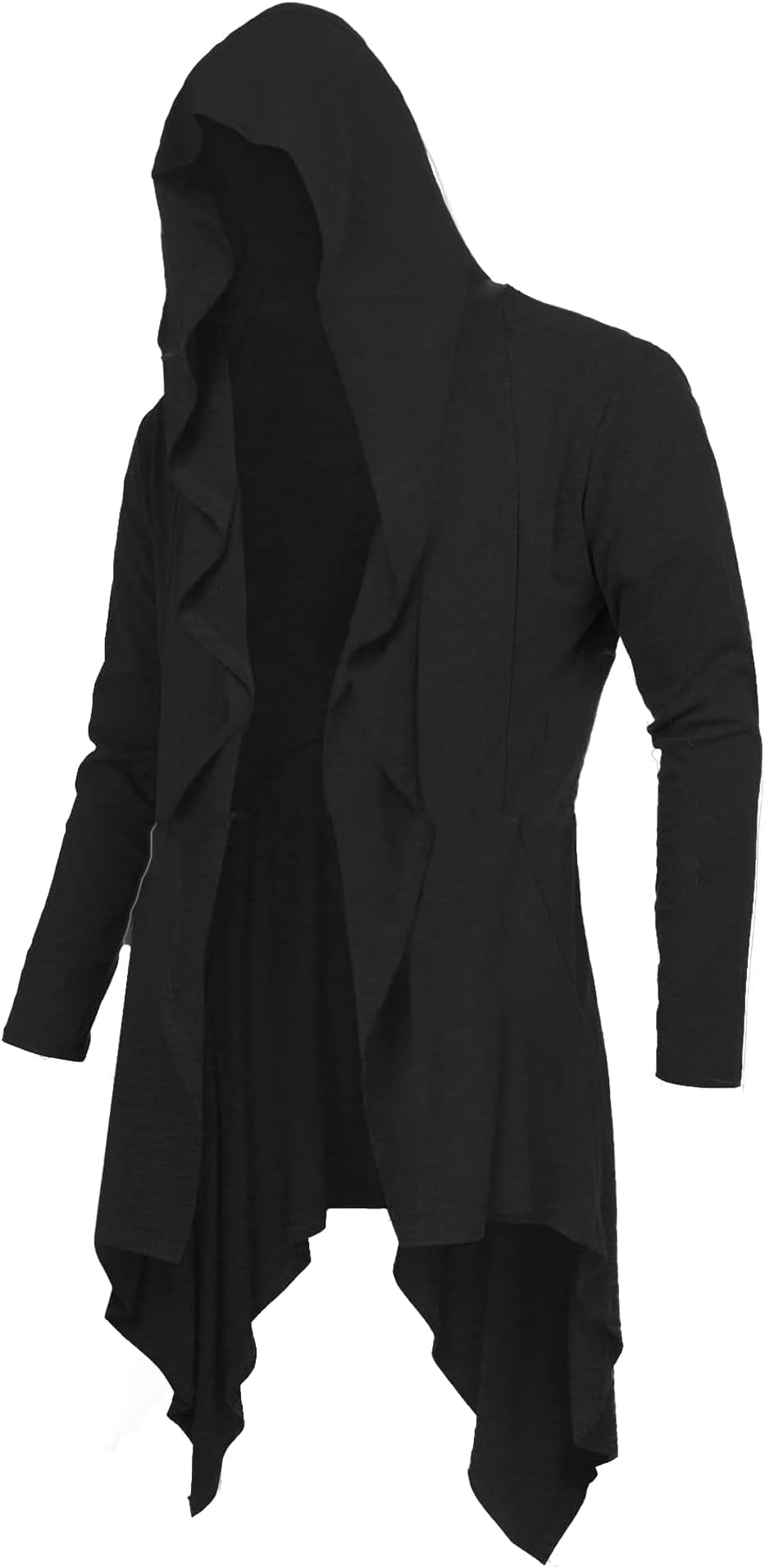 RAGEMALL Mens Long Cardigan Open Front Draped Lightweight Hooded Sweater with Pockets