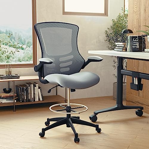 Image of Flash Furniture Kelista Mid-Back Swivel Office Chair with Adjustable Seat Height, Ergonomic Mesh Desk Chair with Flip-Up Armrests, Dark Gray