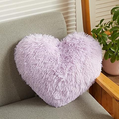 LIFEREVO Plush Heart Throw Pillow,Valentines Day Gifts Decor Faux Fur Heart Pillow, Decorative Cute Soft Cushion for Living Room/Bed Room/Dining Room/Office and Sofa/Cars/Chairs,Light Purple/Orchid Cover