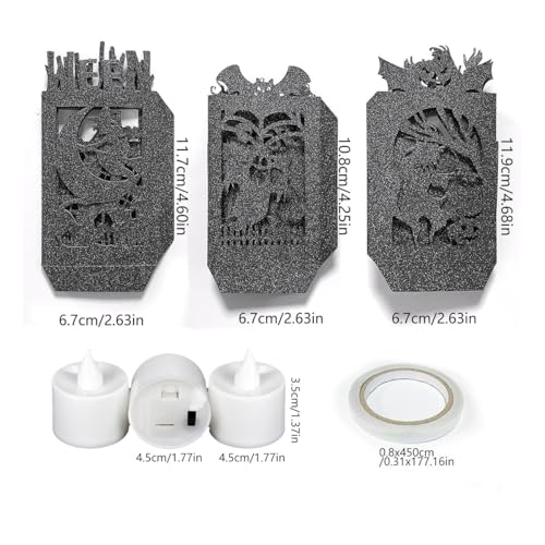 Demonwer 3 Pcs Halloween Flameless Led Candle Shades Halloween Scary Tea Light Candle Holders Candle Lampshades Hollow Out Spiderweb Paper Wrappers Table Decoration For Halloween Wedding Party  thumb #5