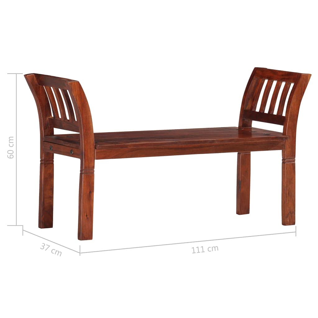 Générique Ławka 111 cm lite drewno akacjowe orzech włoski | Eleganckie, zakrzywione podłokietniki, łatwe w montażu, do przedpokoju, kuchni, jadalni