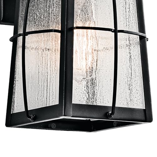 Image of Kichler Tolerand 12 inch Outdoor Wall Light in Textured Black, 1-Light Exterior Wall Sconce Porch Light with Clear Seeded Glass, (12 inch H x 5.75 inch W), 49552BKT