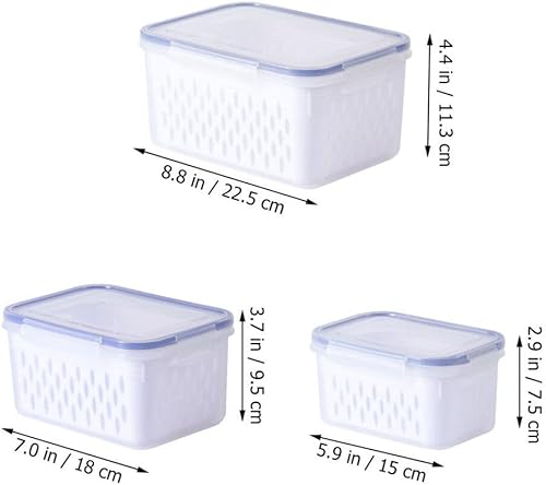 Miniatura 5 de Kichvoe Contenedores de almacenamiento de frutas para refrigerador, 3 recipientes de almacenamiento de frutas para refrigerador grandes con tapa