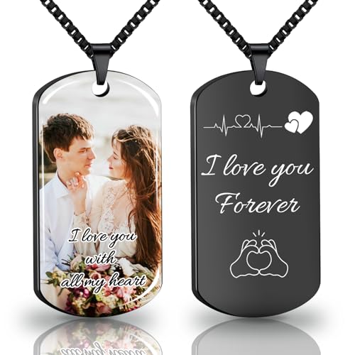 Custom Picture Pendant Necklace for Men - Dog Tags Personalized Photo Necklace With Photo Text for Men Women Memorial Gifts