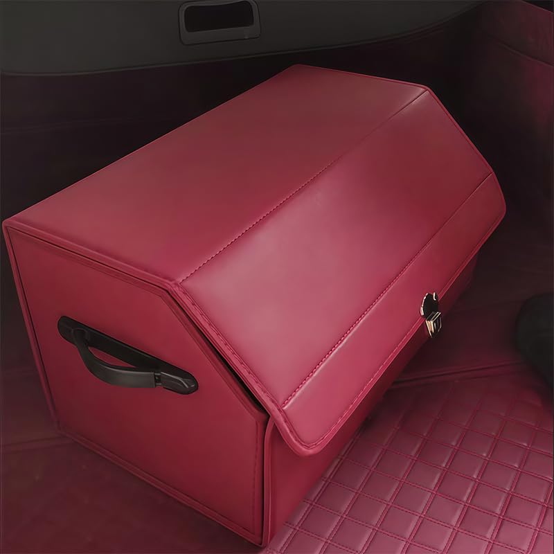 Organizador de Maletero de Coche para Chrysler Grand Voyager 2000-2011, Caja de Almacenamiento Plegable de Cuero con Tapa y Asas, Bolsa Organizadora con 1 Divisor, 53x32x30cm,Red
