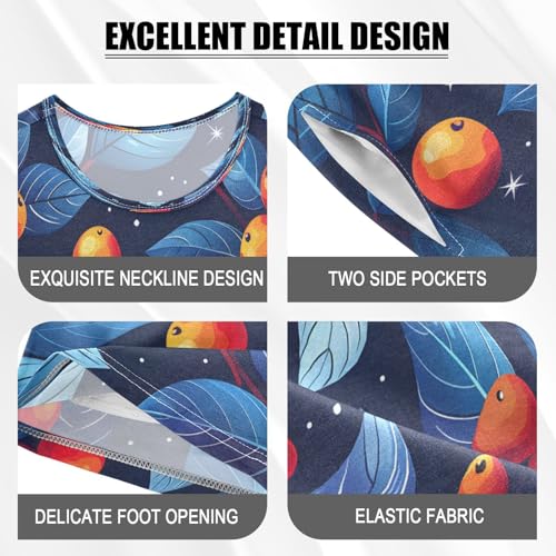 senya Short Sleeve Pajamas Sets Summer Cotton Sleepwear Blue Leaves Orange Fruit4