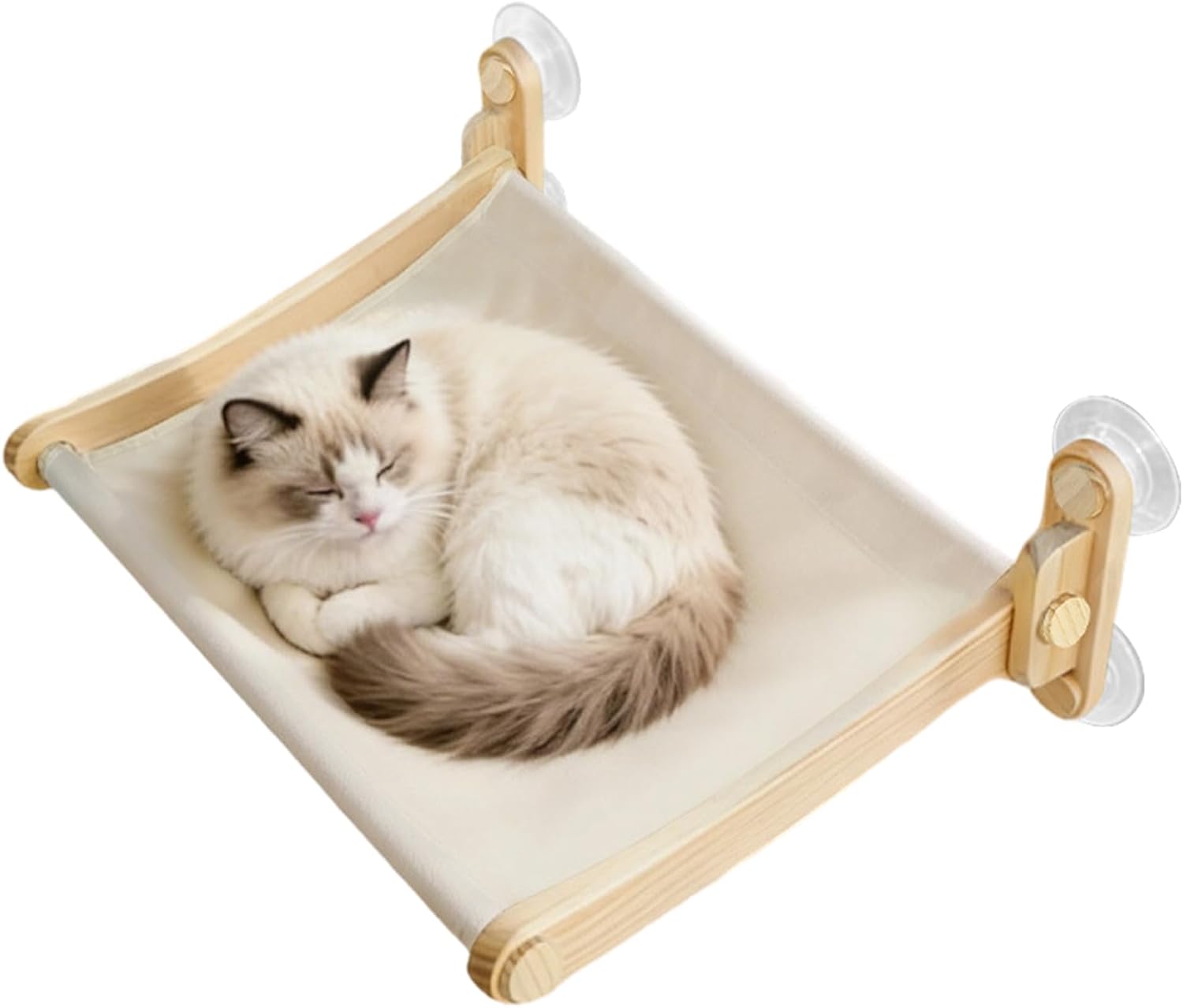 Cat Window Perch - Suction Cup Cats Seat Bed, Wooden Kitten Perch, Sturdy Wood with Strong Suction Mount, Cat Lounger, for Kittens Indoor Home Apartment Living Room Wall Bedroom Corner
