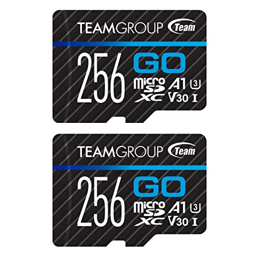 TEAMGROUP GO Card 256GB x 2 Pack MicroSDXC UHS-I U3 V30 4K for Action Cameras & Drone High Speed Flash Memory Card with Adapter for Outdoor Sports&Vlog, 4K Shooting,GoPro&Insta360&DJI TGUSDX256GU364