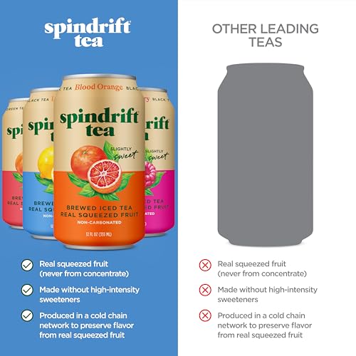 Image of Spindrift Brewed Iced Tea, Variety Pack with Black Tea & Green Tea, Made with Real Squeezed Fruit, No Carbonation, Slightly Sweet, 12 Fl Oz Cans, Pack of 24 (22-49 Calories)