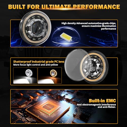 Image of Auxbeam 7'' LED Headlights H6024 with Turn Signal DRL High Low Beam, 7Inch Round Headlights Compatible with 1997-2017 Jeep Wrangler JK TJ JL Ford, Replacement Headlamps DOT Approved, 2 Years Warranty