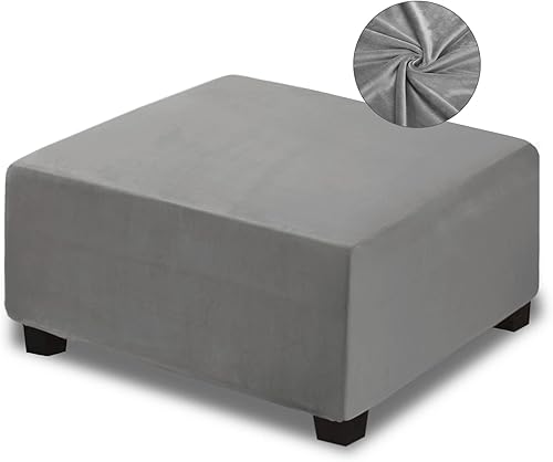 Vista 13 de NeColorLife Funda otomana cuadrada de terciopelo para otomana, funda gruesa y elástica para reposapiés (tamaño pequeño, marrón)