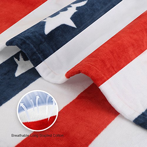 Cabanana Large Oversized Beach Towel - Velour Cotton Print 35 X 70 Inch Blue Red Striped Sand Free Pool Towel, Big Summer Mens Swim Cabana Towel #TOP1