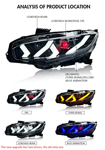 Tt-Abc Official Headlight For Honda Civic 2016-2021 Devil Eye Style Front Lamp Assembly #TOP2
