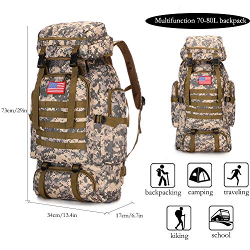 WintMing 70L Camping Hiking Backpack Molle Rucksack Waterproof Traveling Daypack, No Internal Frame (Camouflag-B)