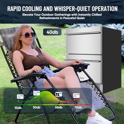 Image of ORYMUSE Outdoor Drawer Refrigerator, 24 Inch Undercounter Beverage Cooler Fridge with Stainless Steel Seamless Door Can Hold 154 Cans w /Powerful Cooling Compressor for Kitchen and Commercial