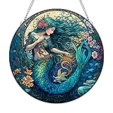 MATIHAY Sirena y sirena acrílico para colgar en la ventana, atrapasueños acrílico de sirena, decoración de pared, regalos de cumpleaños y Navidad para mujeres y niñas (sirena, 20 cm)