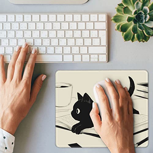 Cute Cat Mouse Pad, Funny Small Mousepad For Desk With Non-Slip Rubber Base, Black Animals Mouse Pads For Computer Wireless Mouse Office Decor Desk Accessories, 9.5×7.9 In #TOP5