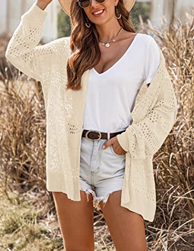 Image of HOTOUCH Lightweight Crochet Cardigan for Women Long Sleeve Open Front Knit Oversized Cardigans Sweaters