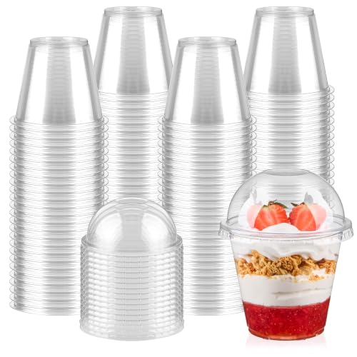 Qeirudu 100 Pack 9 oz Plastic Dessert Cups with Dome Lids No Hole