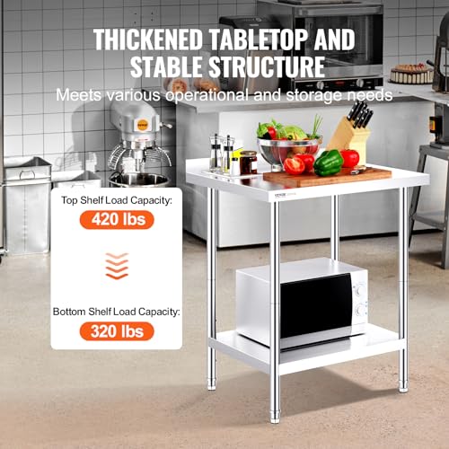 Image of VEVOR 24 x 30 x 36 Inch Stainless Steel Work Table, Commercial Food Prep Worktable Heavy Duty Prep Worktable, Metal Work Table with Adjustable Height for Restaurant, Home and Hotel