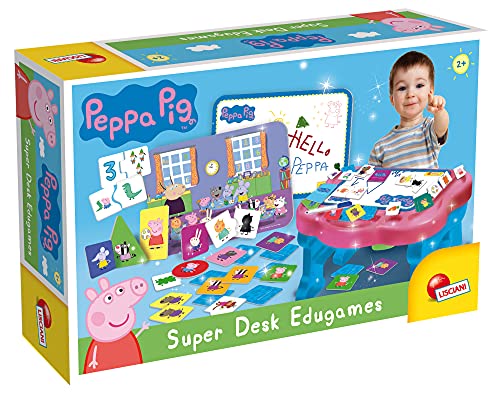 Lisciani - Peppa Pig - Bureau Avec Jeux Educatifs - Chiffres, Formes, Couleurs, Logique, Mémoire - Ardoise incluse - Pour Enfants à partir de 2 ans