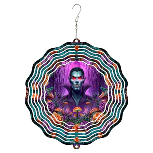 Vampir-Windspiel, Halloween, Gothic, Pilz, Rose, Halloween, Violett, Metall, hängende Windskulpturen, Outdoor-Ornamente für Garten, Hof, Terrasse, Rasen, Party-Dekoration, 30,5 cm