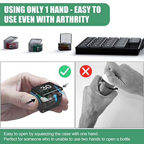 Image of Monthly Pill Organizer Once a Day - 30 Day Pill Organizer Box - Squeeze to Open - Large Compartments Portable Case for Travel, Month Pill Cases Medicine Organizer for Vitamin (Black)