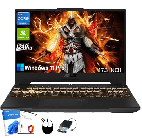 Image of ASUS TUF F17 Gaming Laptop - 2K WQHD 17.3 inch 240Hz Display, Intel i7-13620H(up to 4.9 GHz), NVIDIA RTX 4070, RGB Backlit KB, Wi-Fi 6, 32GB DDR5, 1TB SSD, Windows 11 Pro & Office Pro & External DVD Drive