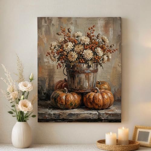 Lienzo decorativo floral de alta calidad con acabado rústico vintage en color marrón