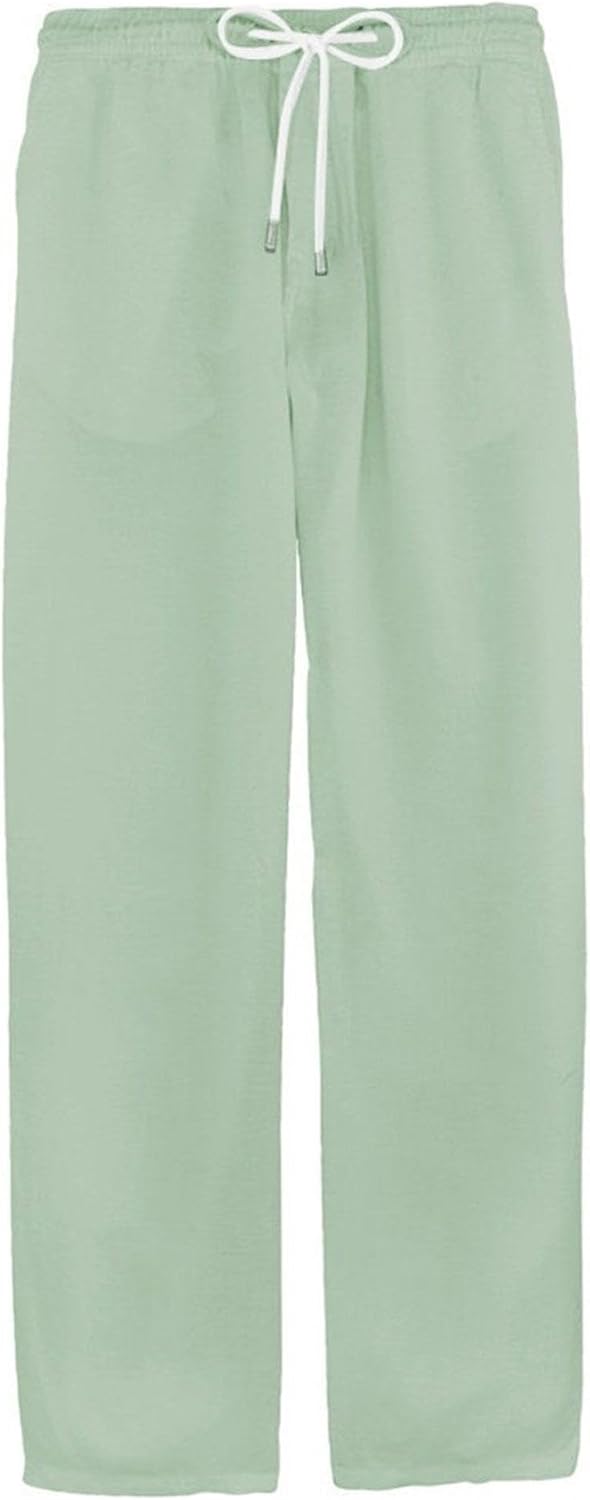 Men's Casual Cotton Linen Pants Drawstring Waist Jogger Yoga Pants Lightweight Loose Fit Summer Beach Trousers