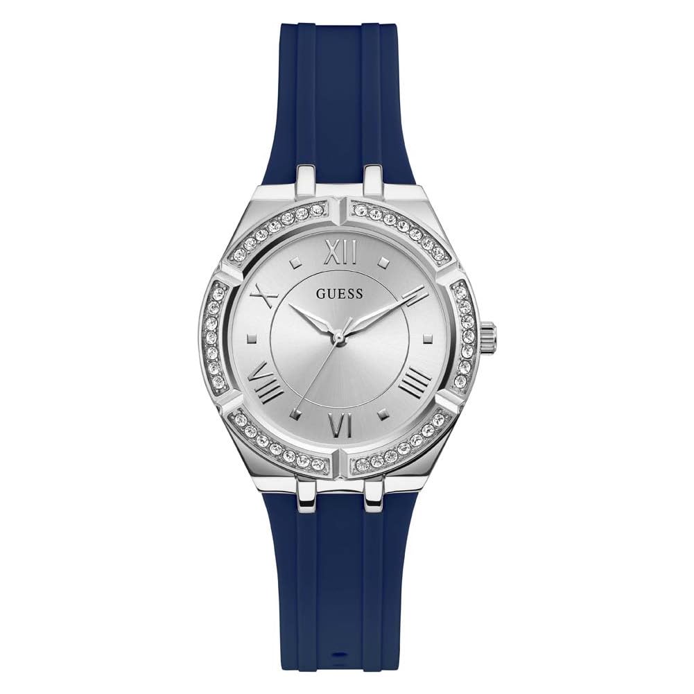 Guess GW0034L5 Orologio Sportivo Donna - Cinturino In Silicone Blu, Quadrante Argento, Cassa 36mm