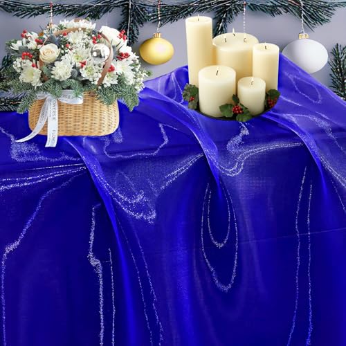 MDS Christmas Organza Fabric 5 Yards, 44' Wide, Sheer Shimmer Crystal Tulle Cloth for New Year Party Decor, Thanksgiving, Gift Wrapping, Crafts DIY Sewing, Backdrop, Wedding Drapes - Royal Blue