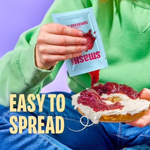 Image of Smash Foods Raspberry Jam Squeeze Packets | 10 Single Serve | Natural, Keto & No Sugar Added | Vegan & Upcycled Fruit Spread | Low-Calorie, Superfood Snack