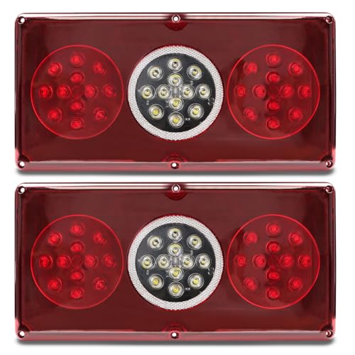 RV Tail Lights 36 LEDs Triple Camper Trailer Light 2Pcs Rectangle Assembly with Stop Brake Turn Signal Backup Reverse Waterproof Tractor DOT SAE Approved